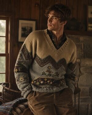 Vintage Handmade Wool Grandpa Sweater Oversized Chunky Knit Italy XL Intarsia